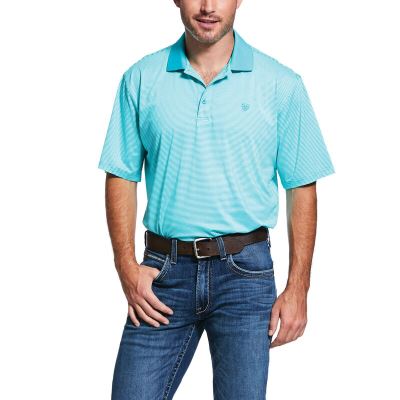 Ariat Micro Stripe TEK - Polo Turquoise Heren - 17188-669